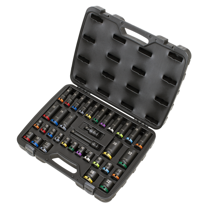 Lock-On™ Standard & Deep Impact Socket Set 34pc 1/2"Sq Drive 6pt Metric | AK5636M