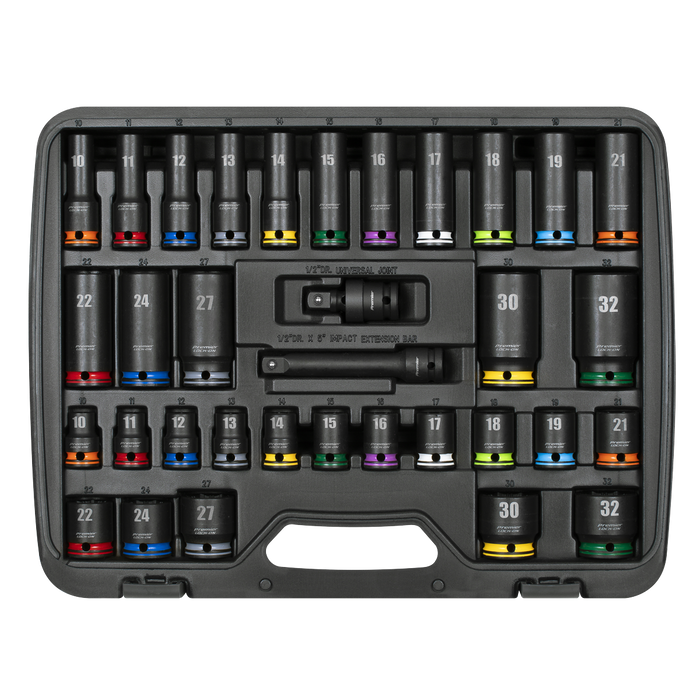 Lock-On™ Standard & Deep Impact Socket Set 34pc 1/2"Sq Drive 6pt Metric | AK5636M