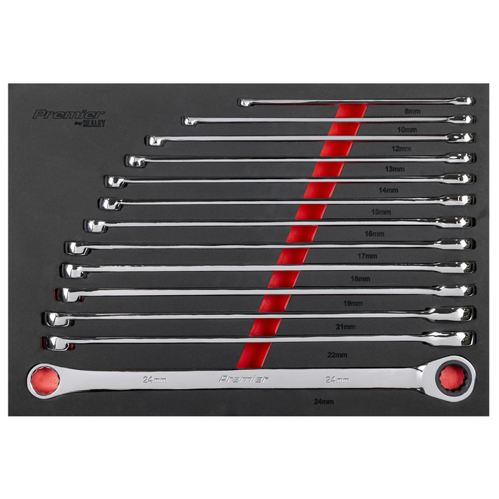 Premier Extra-Long Double Ring Ratchet/Fixed Spanner Set 13pc | AK63190