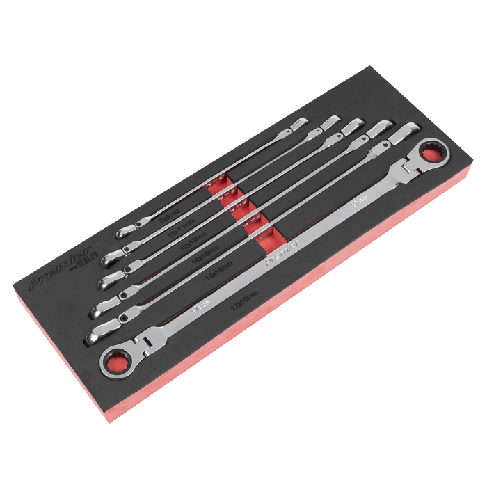 Premier Extra-Long Flexi-Head Double End Ratchet Ring Spanner Set 6pc | AK63832