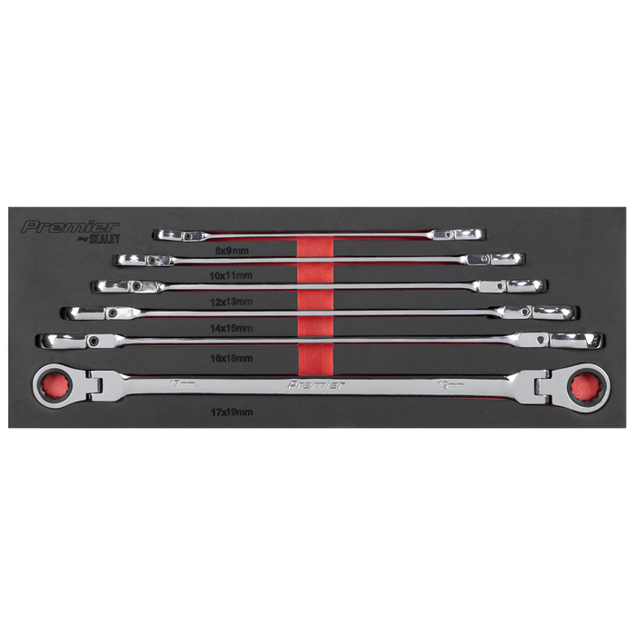 Premier Extra-Long Flexi-Head Double End Ratchet Ring Spanner Set 6pc | AK63832