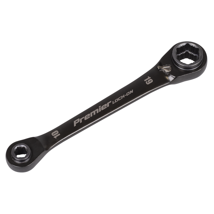 Premier Black 4-in-1 Reversible Lock-On™ Ratchet Ring Spanner | AK63923