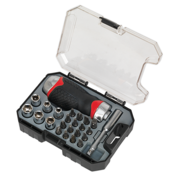 Premier Fine Tooth Stubby Ratchet Screwdriver Socket & Bit Set 24pc | AK64906