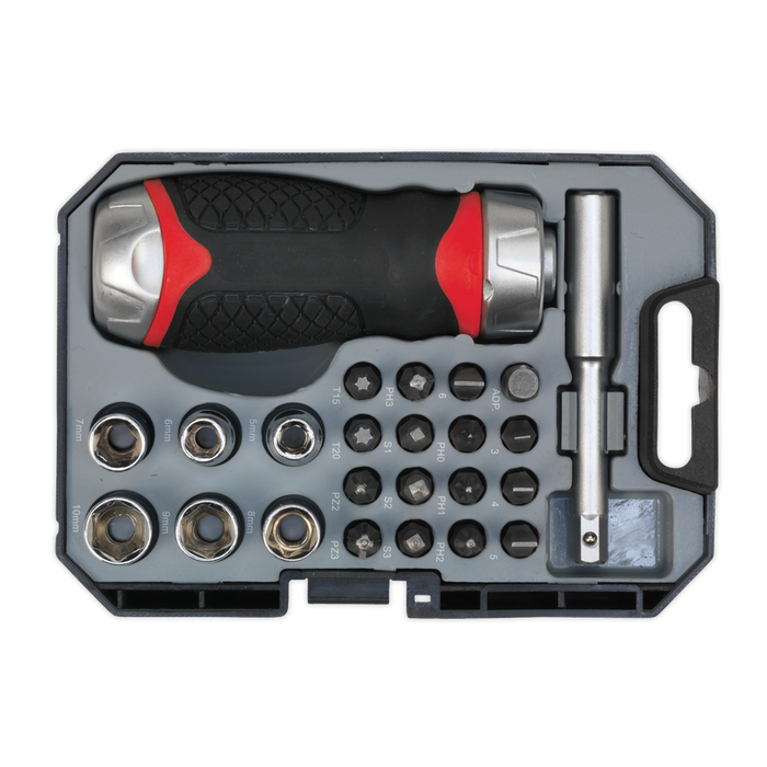 Premier Fine Tooth Stubby Ratchet Screwdriver Socket & Bit Set 24pc | AK64906