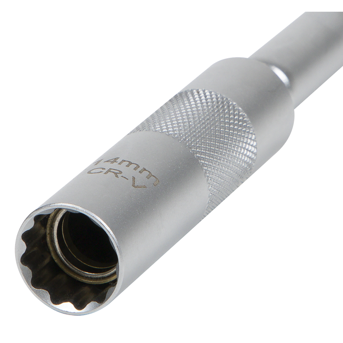 Spark Plug Socket with Universal Joint & Extension 3/8"Sq Drive 12-Point 14mm | AK6575