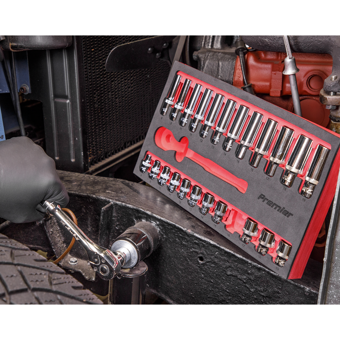 Premier Ratchet Wrench & Socket Set 3/8"Sq Drive 25pc | AK66722