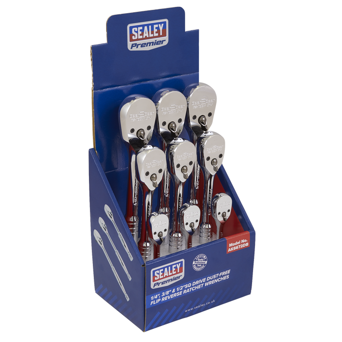 Premier Pear-Head Ratchet Wrenches with Flip Reverse 1/4", 3/8" & 1/2"Sq Drive - Display Box of 9 | AK6672DB