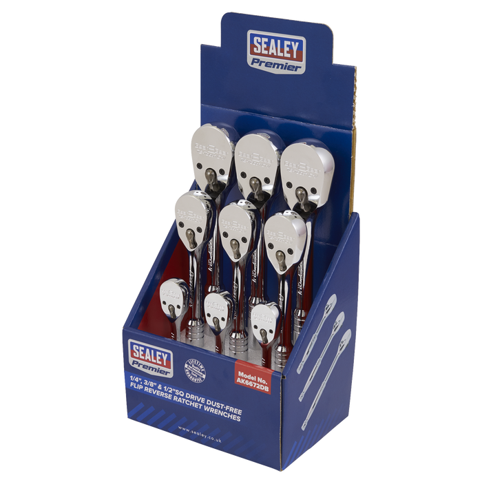 Premier Pear-Head Ratchet Wrenches with Flip Reverse 1/4", 3/8" & 1/2"Sq Drive - Display Box of 9 | AK6672DB