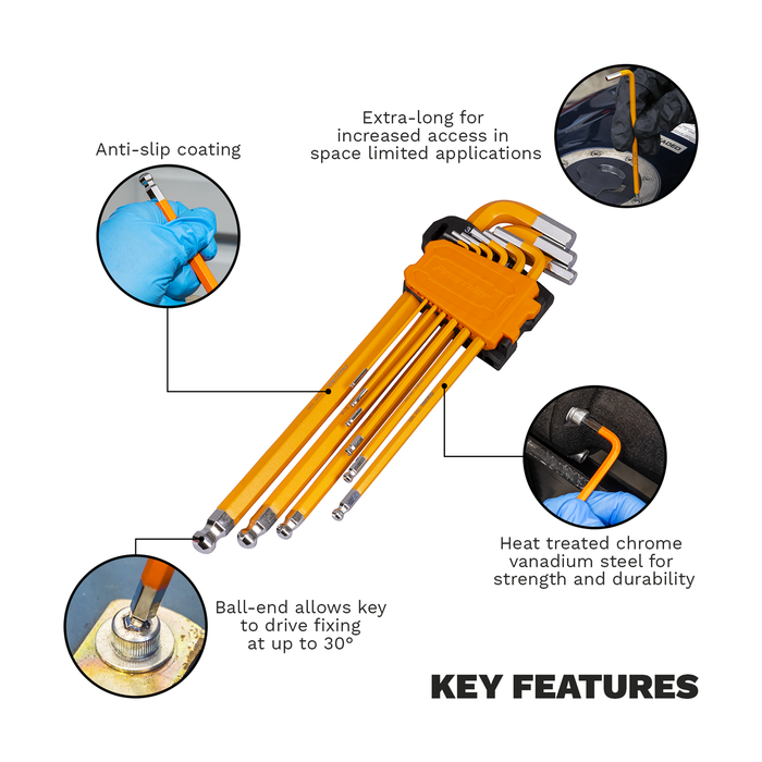 Premier Imperial Extra-Long Ball-End Hex Key Set 9pc | AK7175