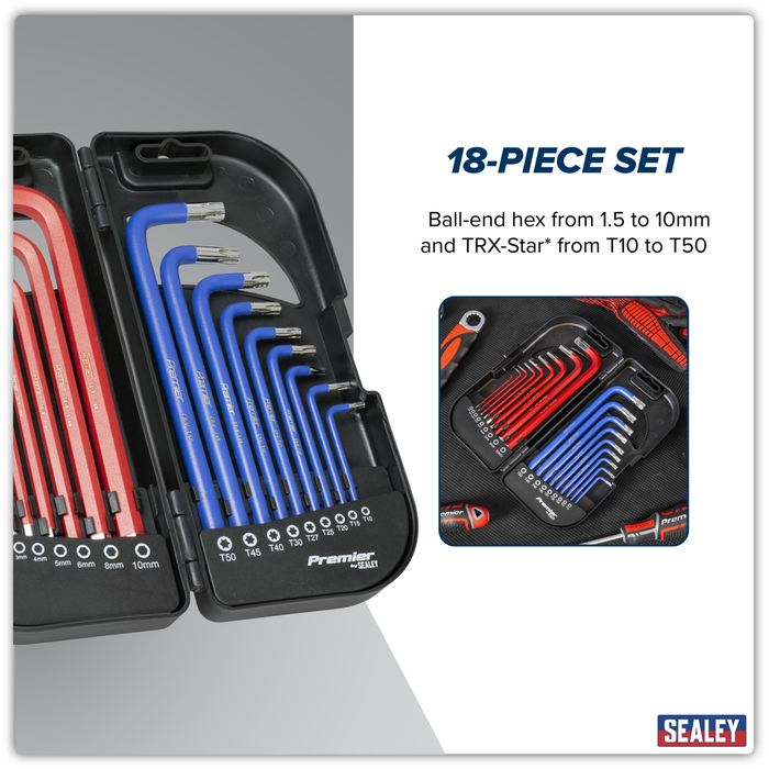 Long Anti-Slip TRX-Star* & Ball-End Hex Key Set 18pc | AK7176