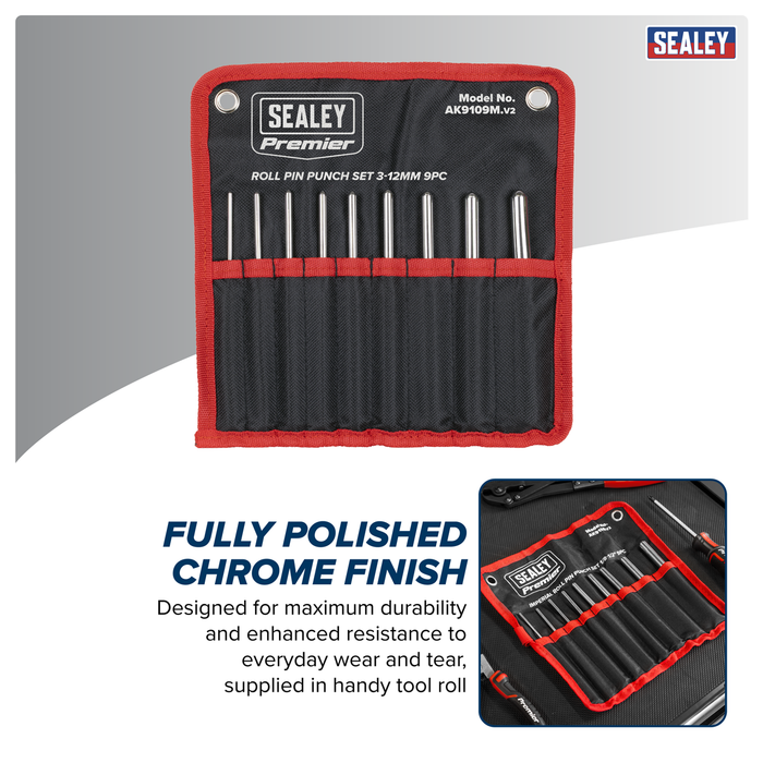 Premier Roll Pin Punch Set Imperial 1/8-1/2" 9pc | AK9109