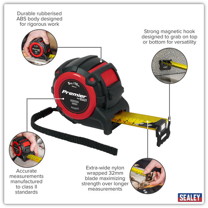 Premier Metric/Imperial Tape Measure Extra-Wide Blade 5m(16ft) x 32mm | AK9850