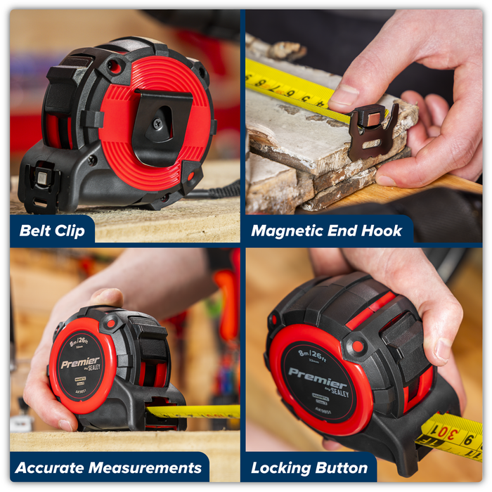 Premier Metric/Imperial Tape Measure Extra-Wide Blade 8m(26ft) x 32mm | AK9851