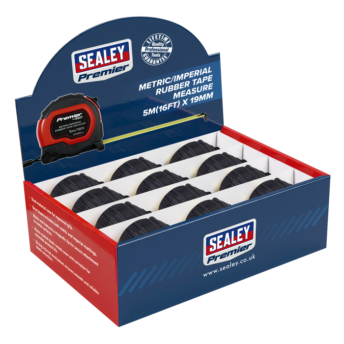 Metric/Imperial Rubber Tape Measure 5m(16ft) x 19mm - Display Box of 12 | AK98912