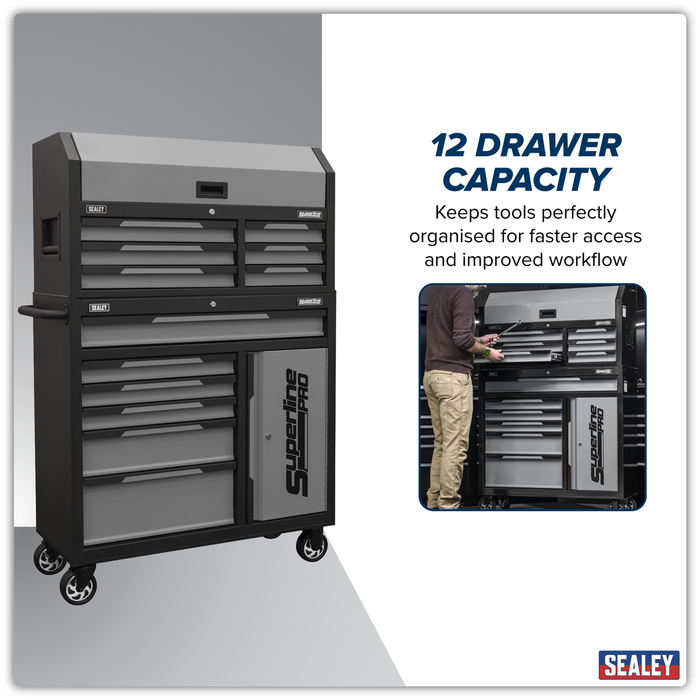 Superline Pro® Topchest & Rollcab Combination 12 Drawer & 1 Door Cupboard - Grey | AP1080GR