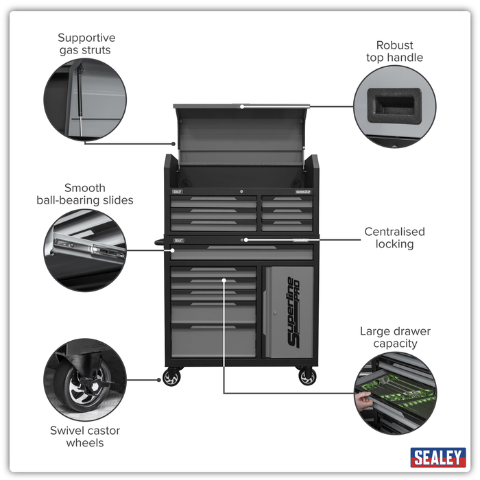 Superline Pro® Topchest & Rollcab Combination 12 Drawer & 1 Door Cupboard - Grey | AP1080GR