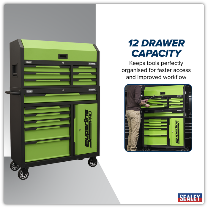 Superline Pro® Topchest & Rollcab Combination 12 Drawer & 1 Door Cupboard - Green | AP1080HVG