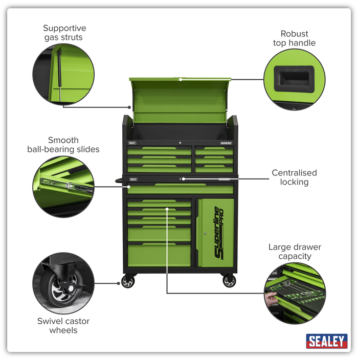 Superline Pro® Topchest & Rollcab Combination 12 Drawer & 1 Door Cupboard - Green | AP1080HVG