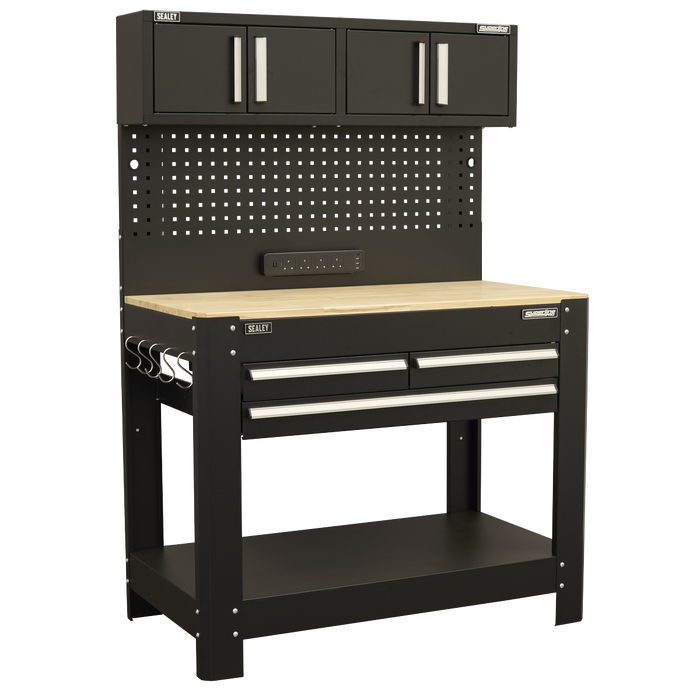 Superline PRO® Workbench with Pegboard Back Panel, Power Bar & Wooden Worktop | AP12701