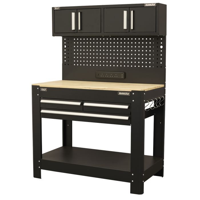Superline PRO® Workbench with Pegboard Back Panel, Power Bar & Wooden Worktop | AP12701