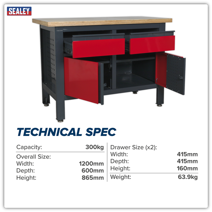 Workbench with 2 Drawers & 2 Cupboards | AP1372A
