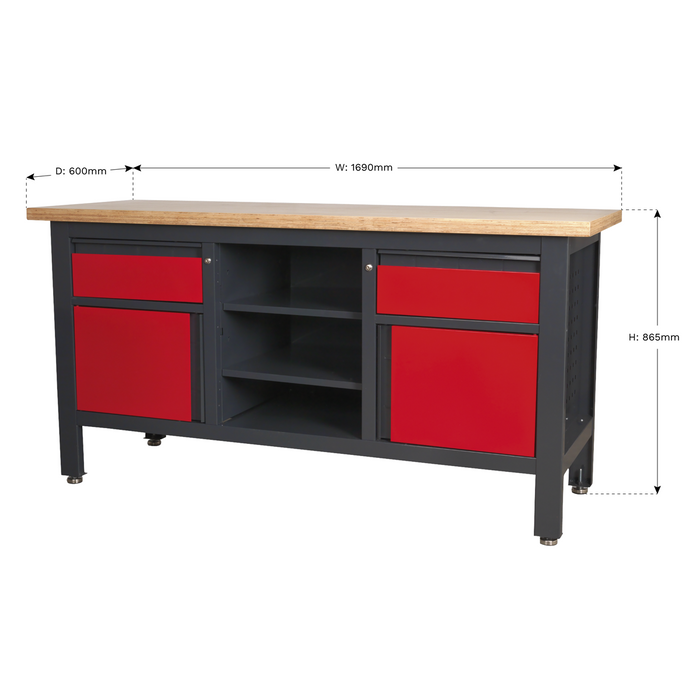 Workbench with 2 Drawers, 2 Cupboards & Open Storage | AP1905A