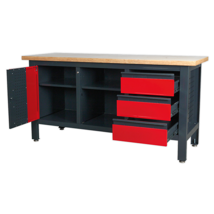 Workbench with 3 Drawers, 1 Cupboard & Open Storage | AP1905B