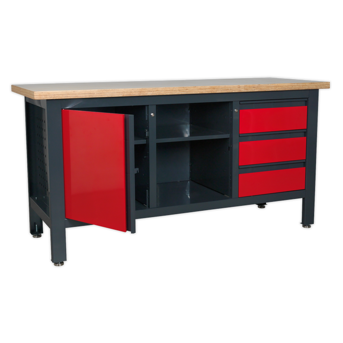 Workbench with 3 Drawers, 1 Cupboard & Open Storage | AP1905B