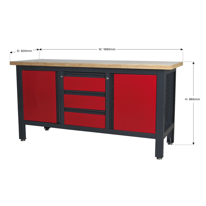 Workbench with 3 Drawers & 2 Cupboards | AP1905C