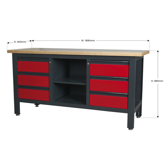 Workbench with 6 Drawers & Open Storage | AP1905D