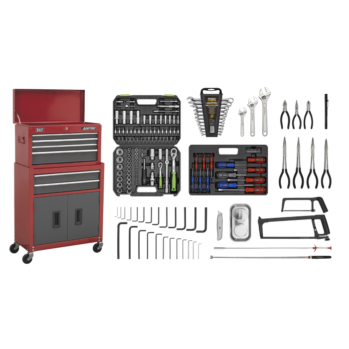 American PRO® Topchest & Rollcab Combination 6 Drawer with 170pc Tool Kit - Red/Grey | AP2200BBCOMBO