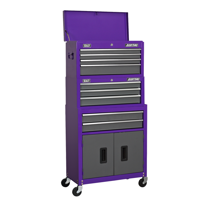 American PRO® Topchest, Mid-Box Tool Chest & Rollcab Stack 9 Drawer - Purple | AP2200BBCPSTACK