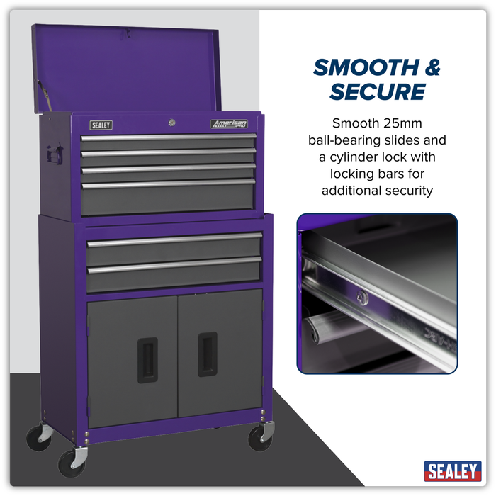 American PRO® Topchest & Rollcab Combination 6 Drawer - Purple/Grey | AP2200BBCP