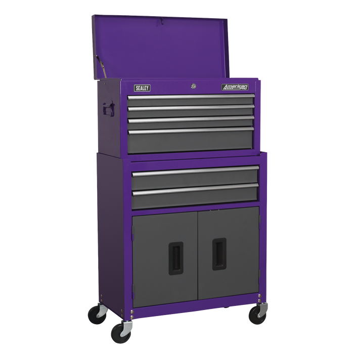American PRO® Topchest, Mid-Box Tool Chest & Rollcab Stack 9 Drawer - Purple | AP2200BBCPSTACK