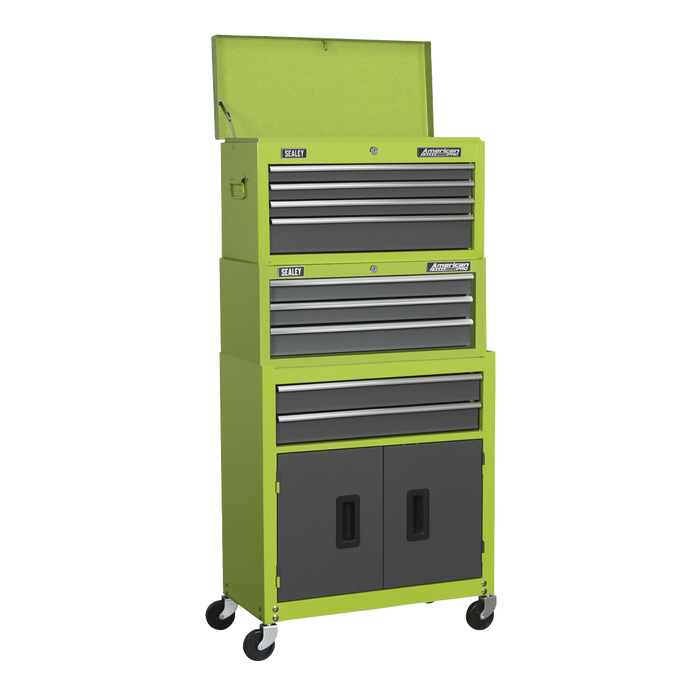 American PRO® Topchest, Mid-Box Tool Chest & Rollcab 9 Drawer Stack - Green | AP2200BBHVSTACK