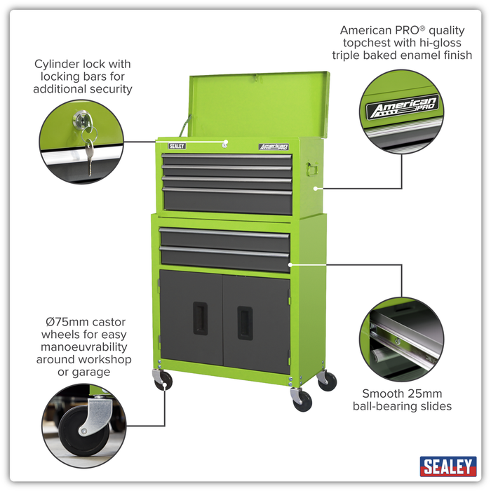 American PRO® Topchest & Rollcab Combination 6 Drawer - Green/Grey | AP2200BBHV