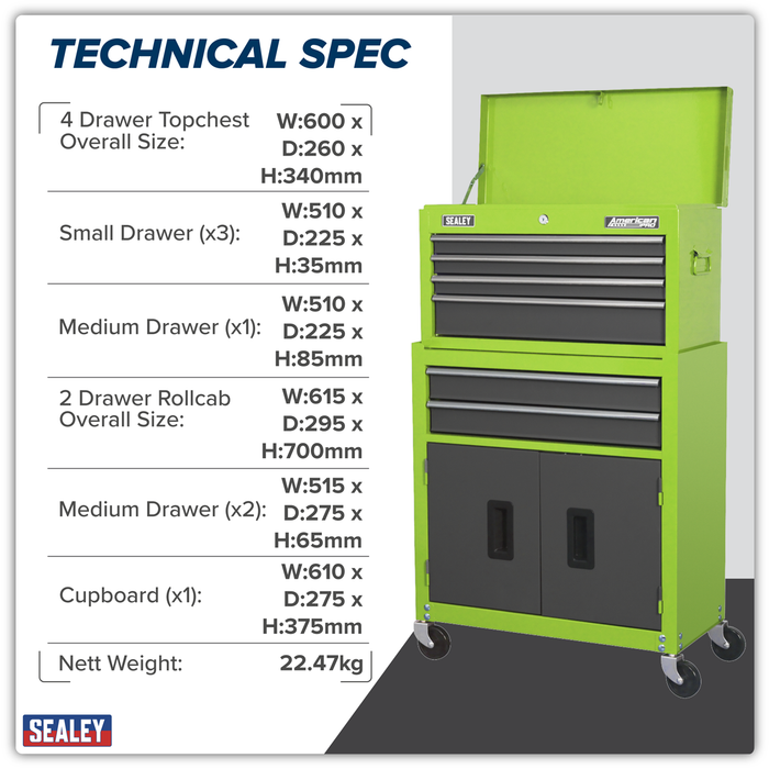 American PRO® Topchest & Rollcab Combination 6 Drawer - Green/Grey | AP2200BBHV