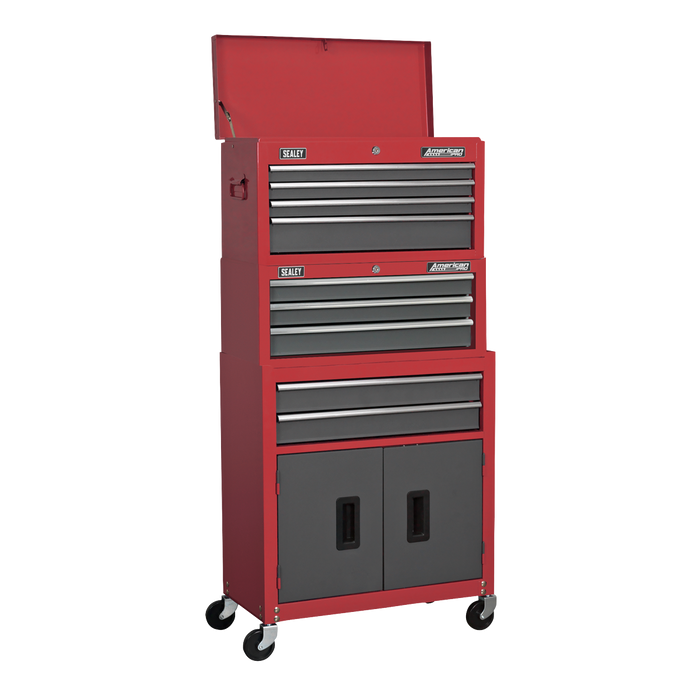 American PRO® Topchest, Mid-Box Tool Chest & Rollcab Stack 9 Drawer - Red | AP2200BBSTACK