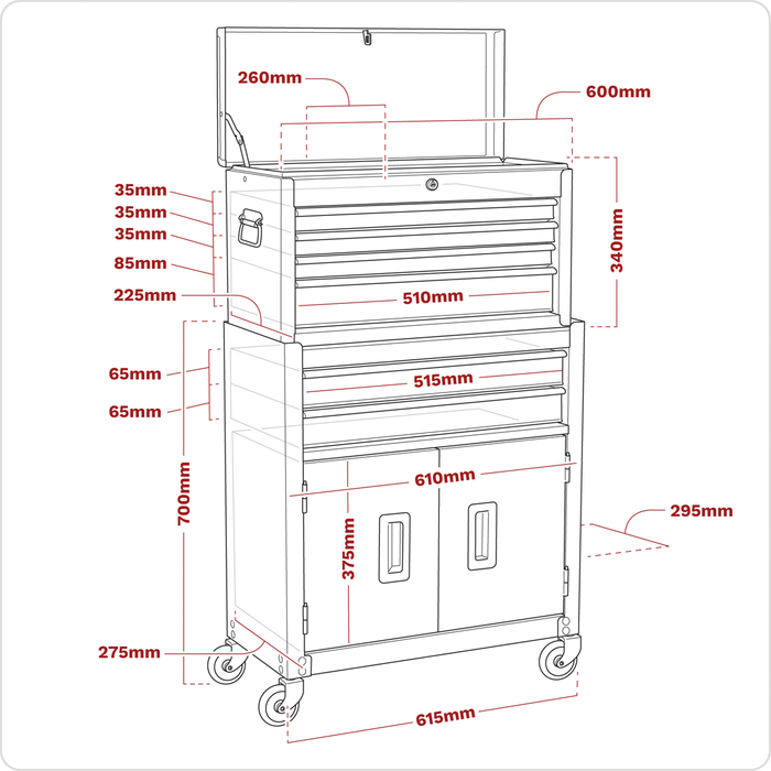 American PRO® Topchest & Rollcab Combination 6 Drawer - Red | AP2200BB