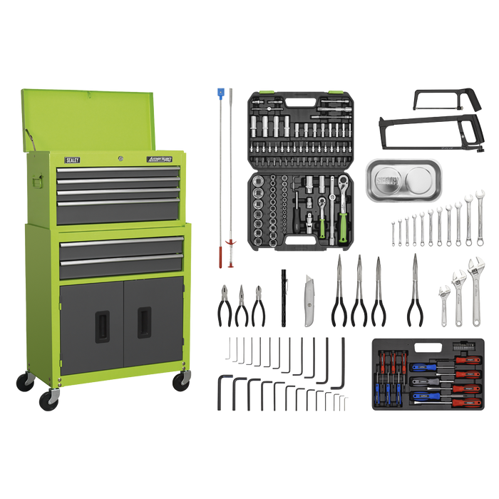 American PRO® Topchest & Rollcab Combination 6 Drawer with 170pc Tool Kit - Green/Grey | AP2200COMBOHV