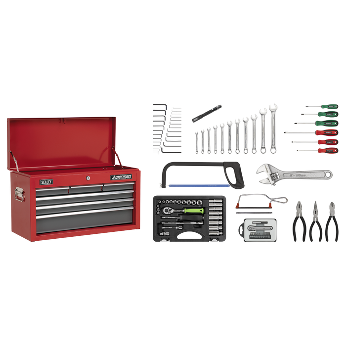 American PRO® Topchest 6 Drawer with 98pc Tool Kit - Red/Grey | AP2201BBCOMBO