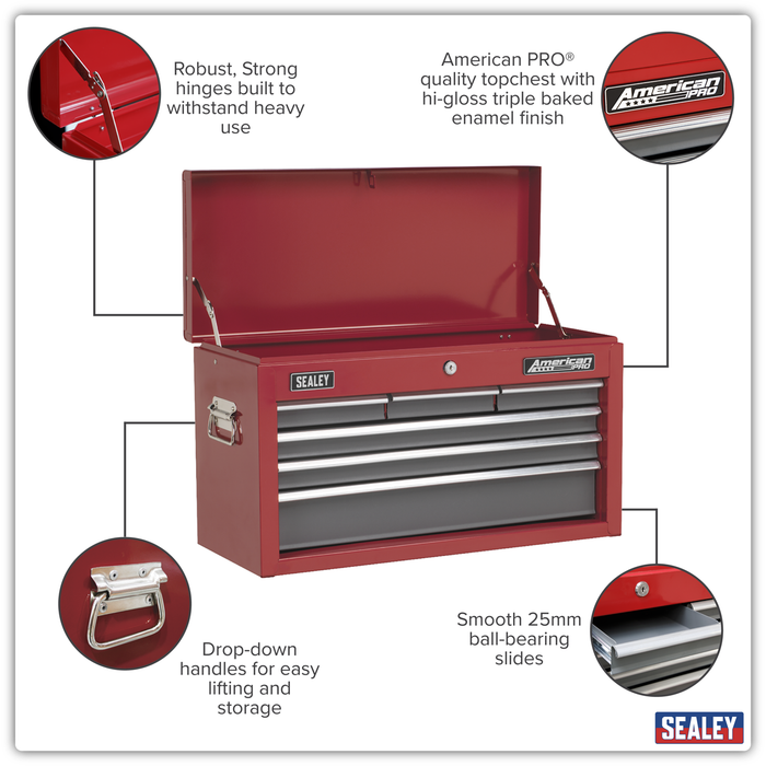 American PRO® Topchest 6 Drawer - Red/Grey | AP2201BB