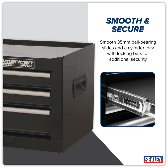 American PRO® Mid-Box Tool Chest 3 Drawer - Black | AP223B