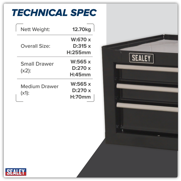 American PRO® Mid-Box Tool Chest 3 Drawer - Black | AP223B