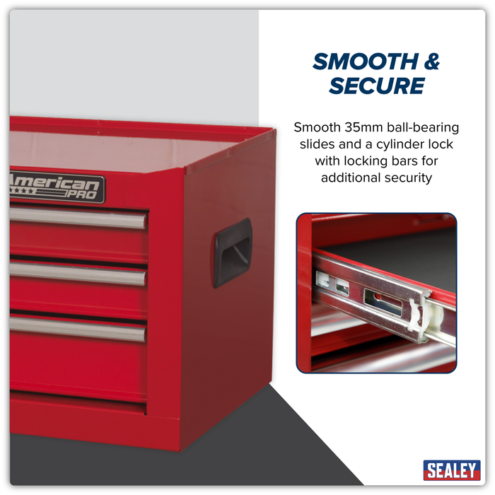 American PRO® Mid-Box Tool Chest 3 Drawer - Red | AP223