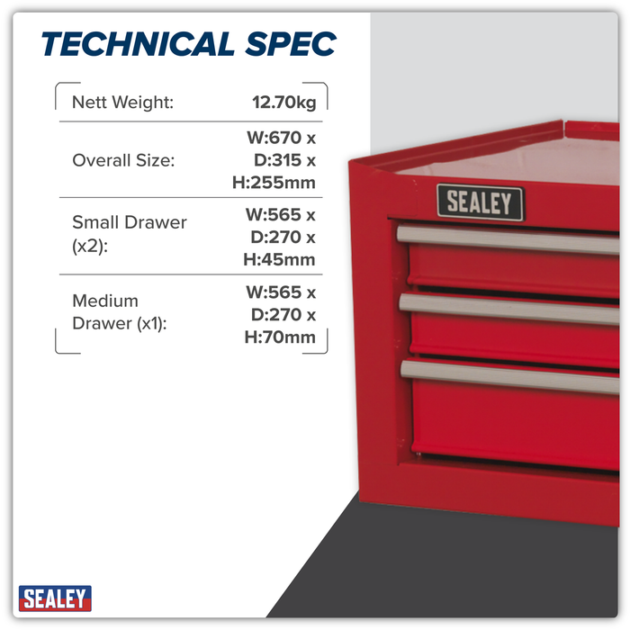 American PRO® Mid-Box Tool Chest 3 Drawer - Red | AP223