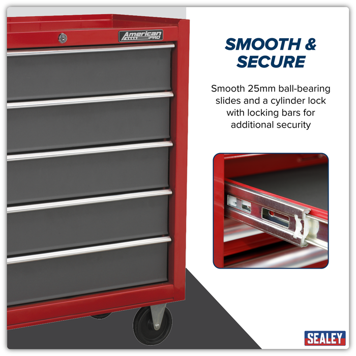 American PRO® Rollcab 5 Drawer - Red/Grey | AP22505BB