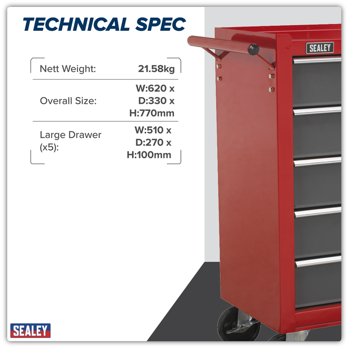 American PRO® Rollcab 5 Drawer - Red/Grey | AP22505BB