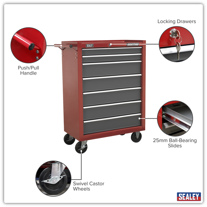 American PRO® Rollcab 7 Drawer - Red/Grey | AP22507BB