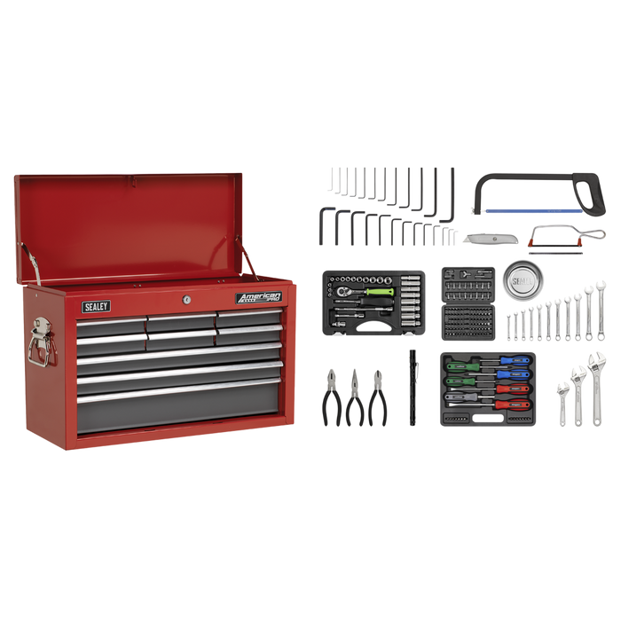 American PRO® Topchest 9 Drawer with 205pc Tool Kit - Red/Grey | AP22509BBCOMB